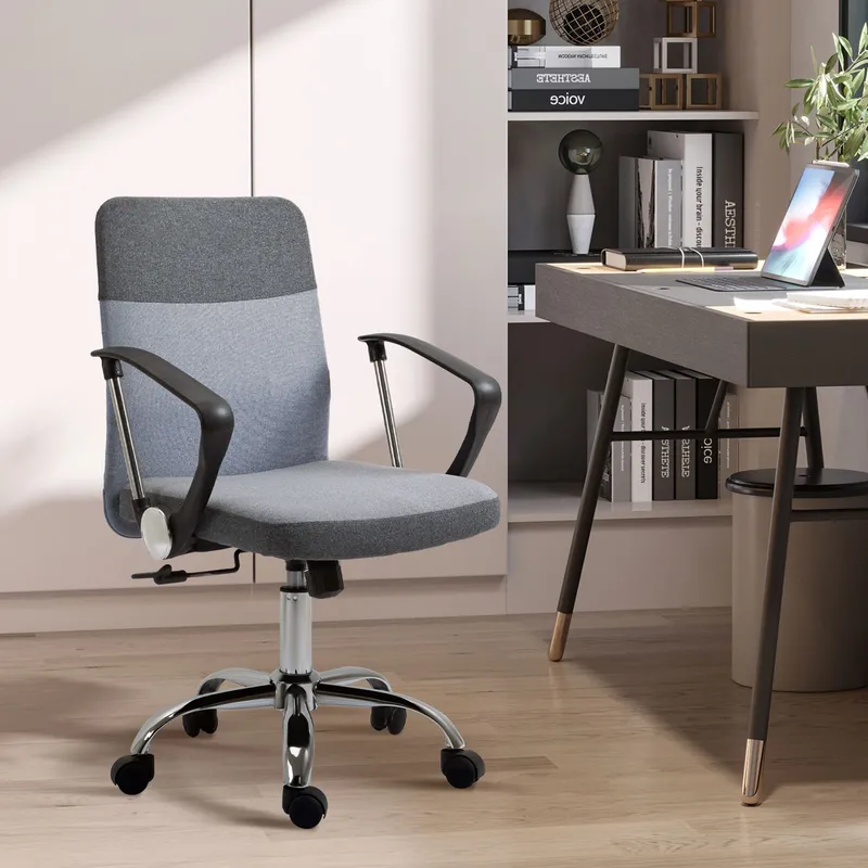 Vinsetto Office Chair Linen Fabric Swivel Desk Chair Home Study Rocker in Grey Grey