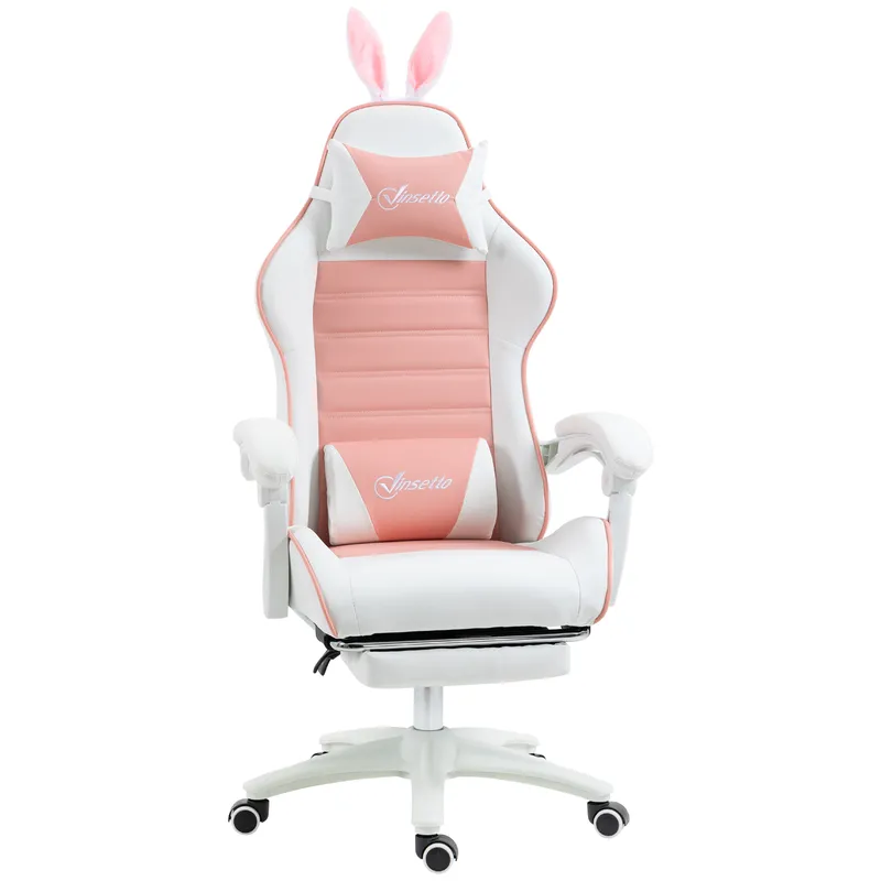 Vinsetto Racing Style Gaming Chair with Footrest Removable Rabbit Ears Pink