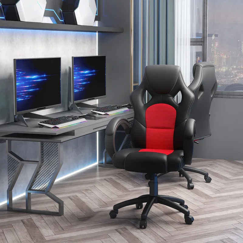 Vinsetto Racing Gaming Chair Swivel Home Office Gamer Chair with Wheels in Red Red