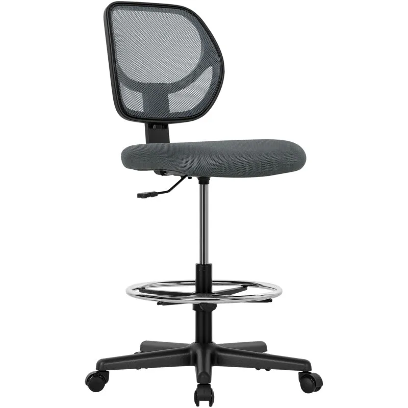 Vinsetto Swivel Mesh Office Chair w/ Adjustable Footrest Ring, Charcoal Grey Charcoal