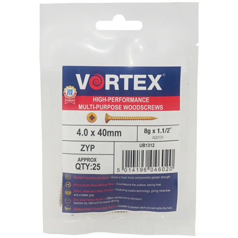 Vortex Multi-Purpose Woodscrews 6.0 x 200mm - Box of 75 in Yellow Yellow