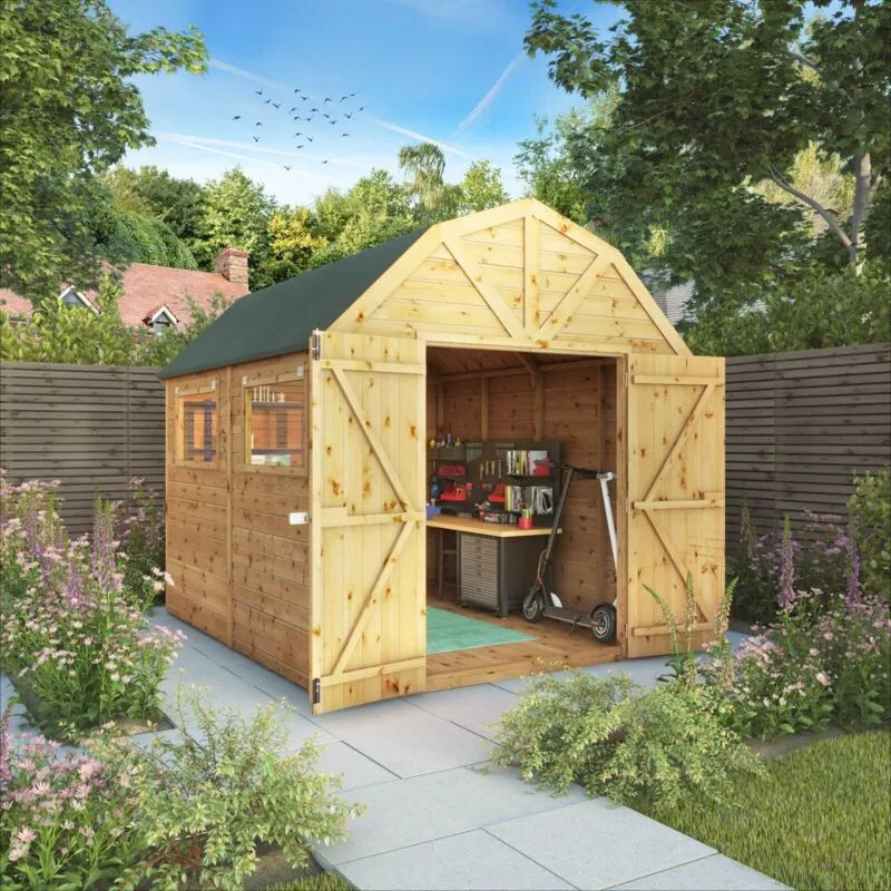 Waltons - 8 x 8 Feet Premium Shiplap Dutch Barn Shed - Timber - L240.8 x W253.9 x H262.6 cm - Brown