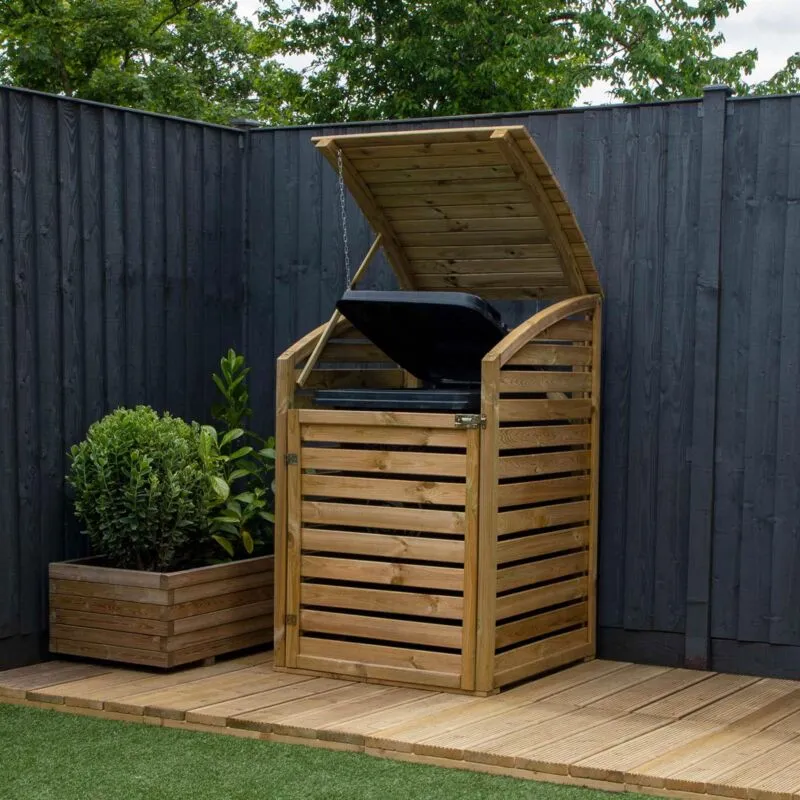 Waltons - Pressure Treated Single Bin Store - Timber - L80 x W80 x H125 cm - Brown