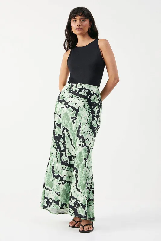 Warehouse Women's Premium Satin Midaxi Skirt in Khaki Size: 8 - Khaki