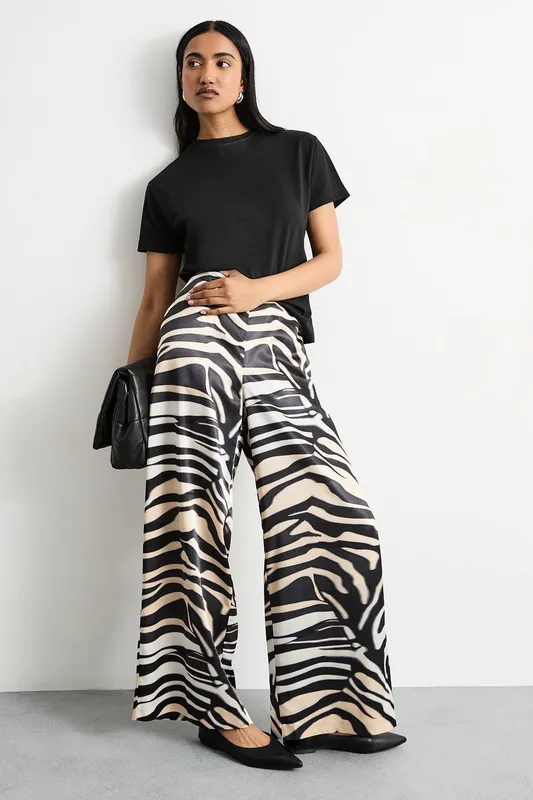 Warehouse Women's Zebra Printed Satin Tailored Trousers Size: 12 Zebra 12