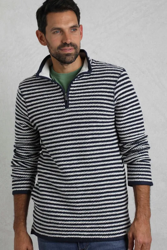 Weird Fish Shorling Mens 1/4 Zip Striped Macaroni