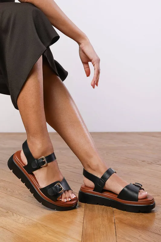 Where's That From Women's 'Andrea' Chunky Buckle Strap Sandal in Black Size: 5 Black 5 female