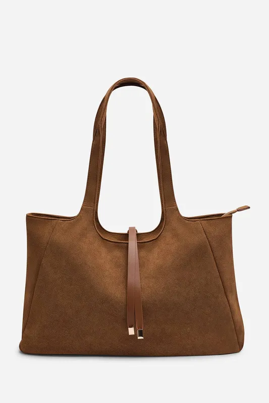 Where's That From Women's 'Cabana' Suede Shoulder Tote Bag in Tan Tan