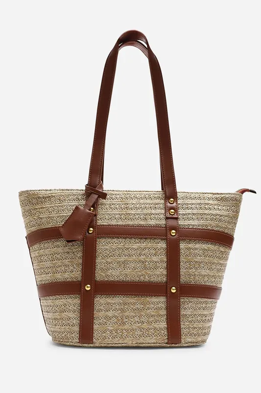 Where's That From Women's Catalina Large Raffia Bag with Stud Detail in Tan - Tan - Size: One Size