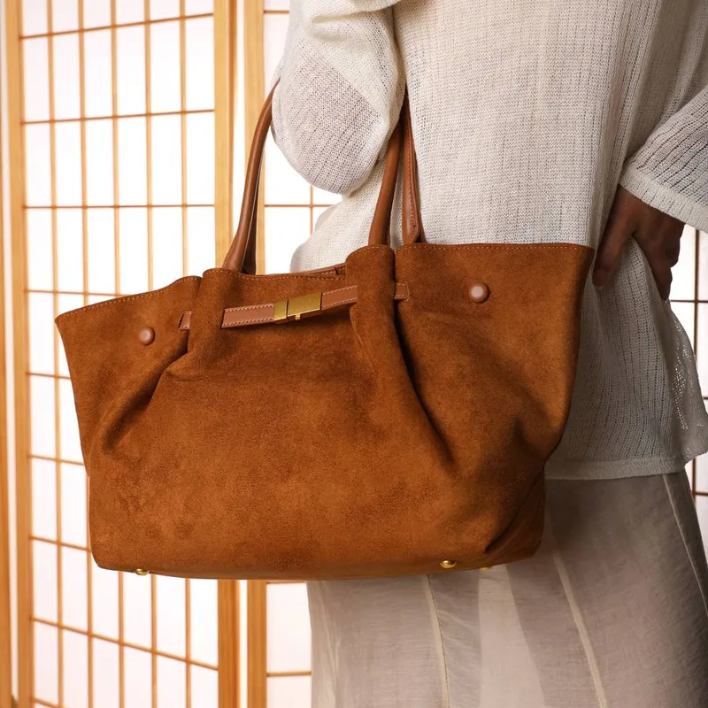 Where's That From Women's 'Dove' Suede Handheld Tote Bag in Tan - Tan