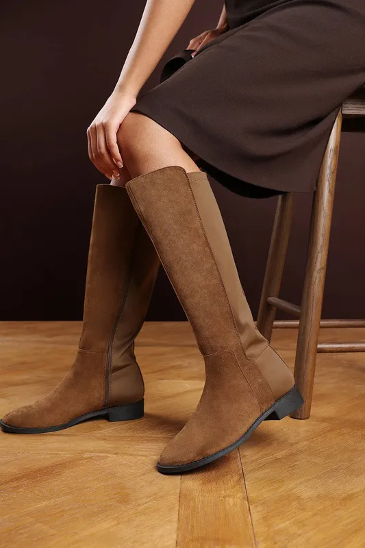 Where's That From Women's 'Parker' Knee High Boots With Side Zip in Tan Size: 3 Tan
