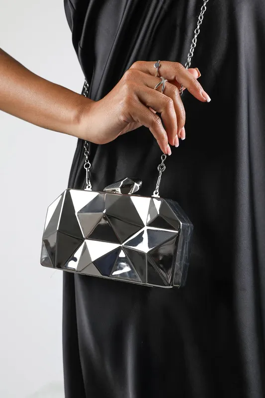 Where's That From Women's 'Rica' Geometric Clutch Bag in Silver - Silver