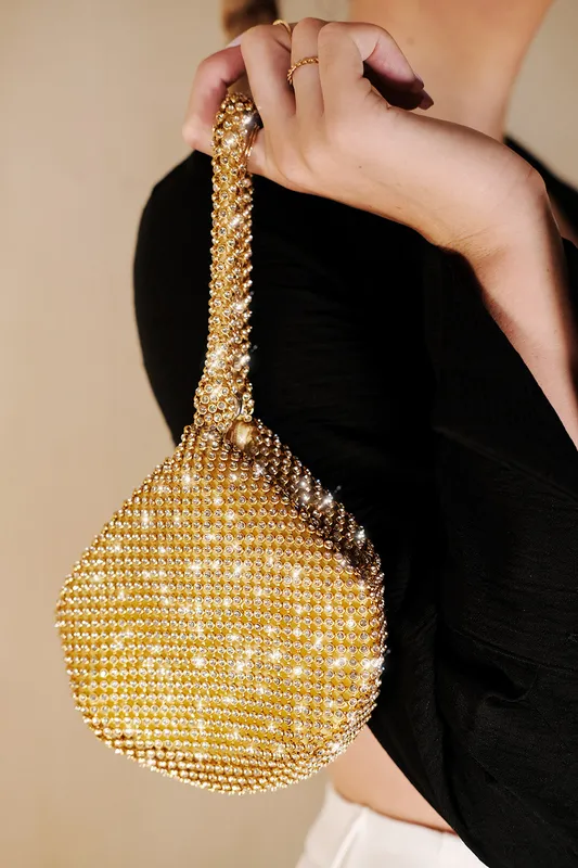Where'S That From Womens Ladies Diamante Detail Mini Chainmail Pouch Bag - Rose Gold - One Size