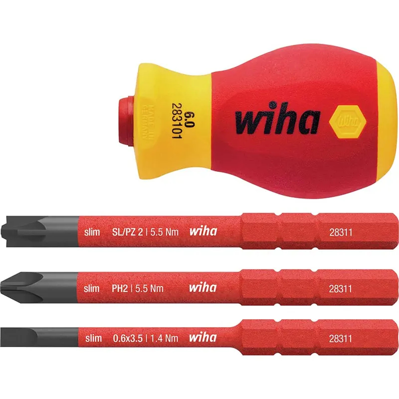 Wiha 4 Piece Vde Softfinish Slimvario Stubby Screwdriver Set