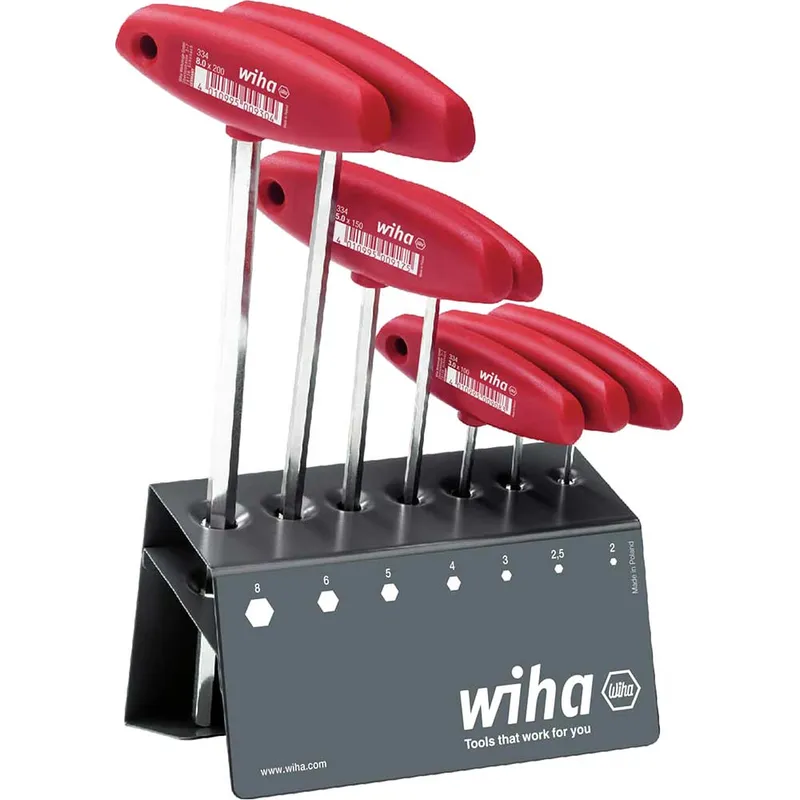 Wiha - L-key with T-handle set hex 7 pcs. i incl. work bench stand i brilliant nickel-plated i L-key with T-handle (00953)