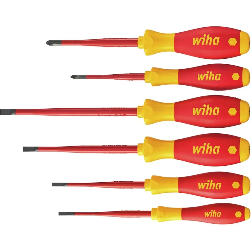 Wiha Softfinish Slimfix 6 Piece Vde Insulated Slotted / Pozi Screwdriver Set