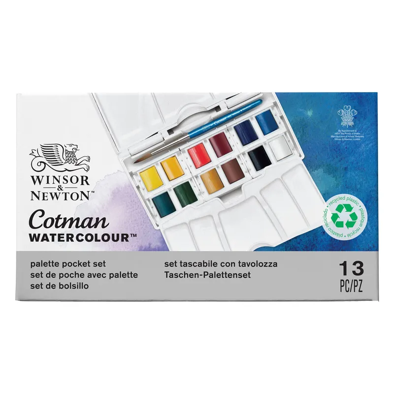 Winsor & Newton : Cotman : Pocket Plus Box Set : 12 Half Pans