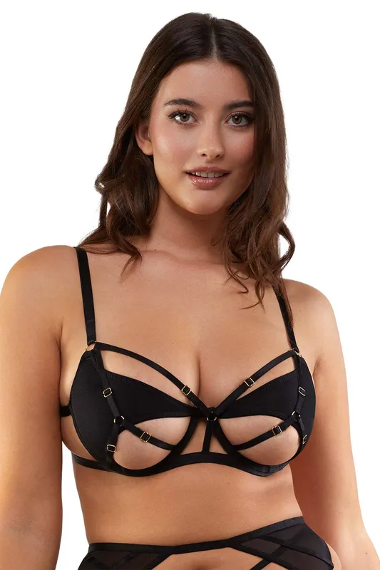 Wolf & Whistle Women's Penny Black Multi Strap Cut Out Mesh 'Bra' Size: 32E - Black - Size: 32E