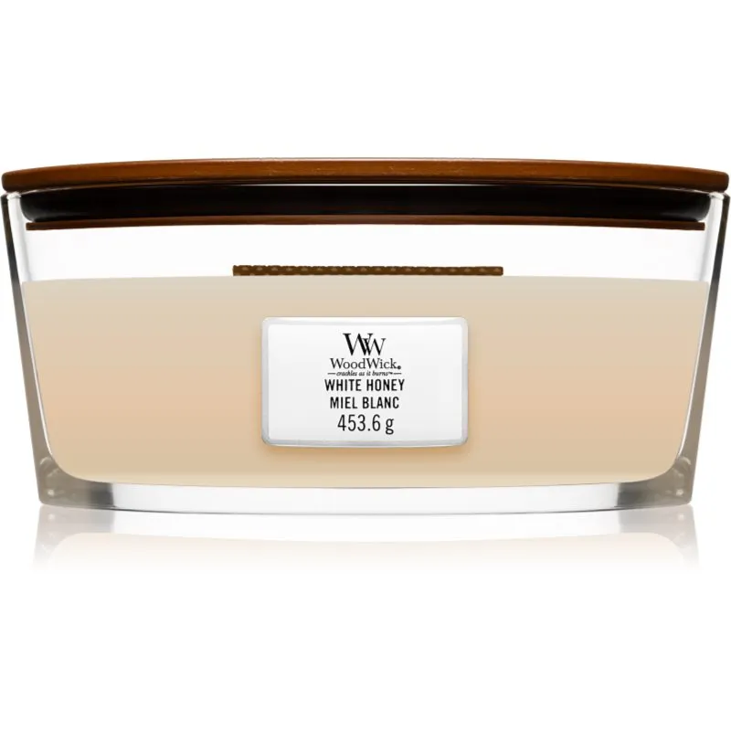 Woodwick White Honey scented candle with wooden wick (hearthwick) 453 g