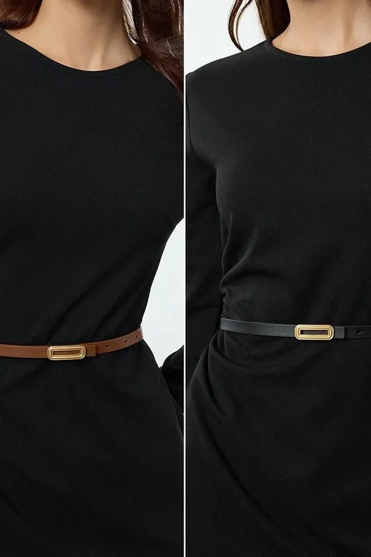 Wovcor Women's Double Pack Slim Rectangle Buckle Women's Belt Set Size: XL Multicolor XL