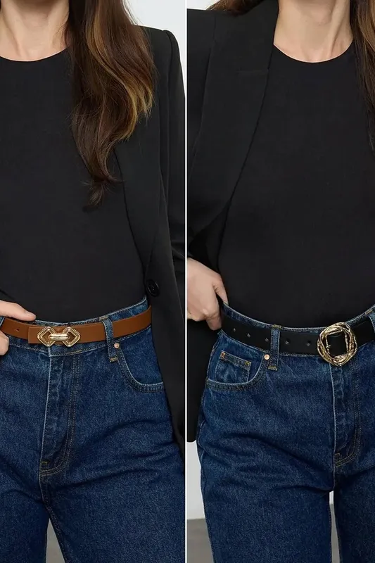 Wovcor Women's Double Pack Statement Buckle Women's Slim Belt Set Size: Medium Multicolor M