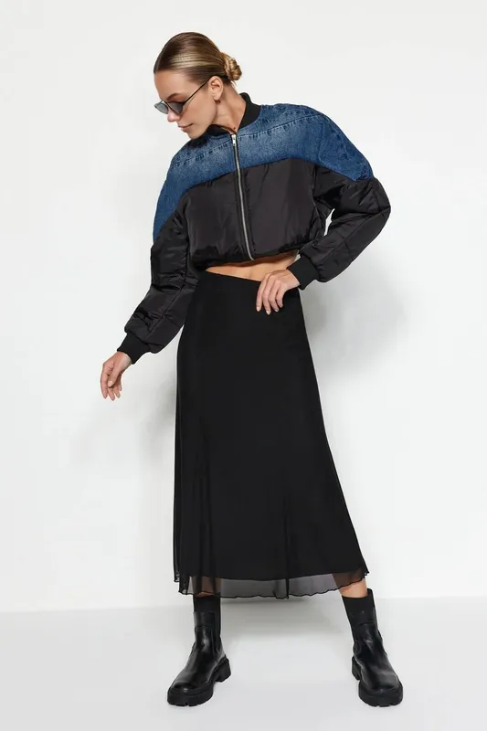 Wovcor Women's Lined Tulle Midi Skirt in Black Size: XL Black XL