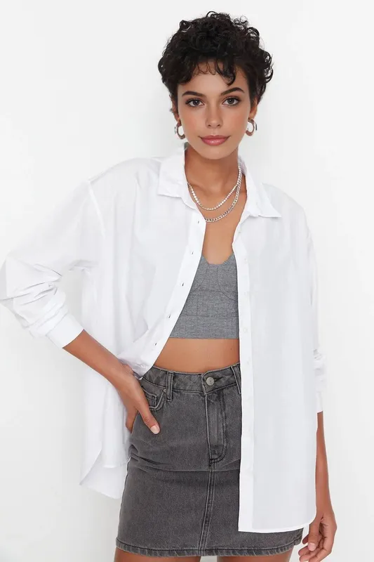 Wovcor Women's Loose Fit Cotton Woven Shirt in White Size: 12 White 12