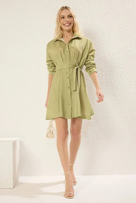 Wovcor Women's Ribbed Pleated Mini Knit Dress in Green Size: Medium Green M