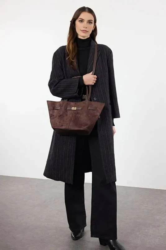 Wovcor Women's Suede Tote With Soft Handle & Cross-Body Strap in Brown Brown