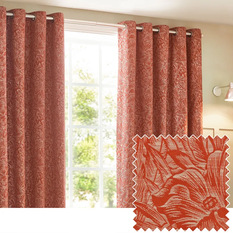 Wylder Grantley Jacquard Eyelet Curtains - Red - Size 168 Cm X 137 Cm