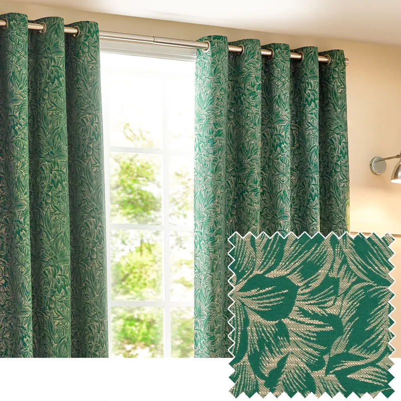 Wylder Nature Grantley Floral Jacquard Eyelet Curtain Pair in Emerald Size: 117cm width x 137cm drop - Emerald - Size: 117cm width x 137cm drop