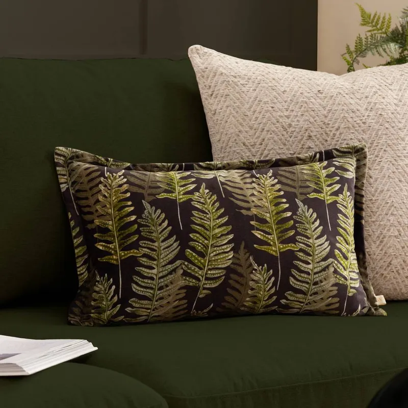 Wylder Nature Kielder Forest Fern Night Velvet Cushion Size: 30cm x 50cm - Multicolor