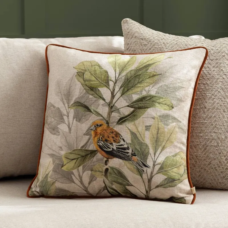 Wylder Nature Kielder Forest Swinley Bird Chenille Piped Cushion Size: 43cm x 43cm - Multicolor