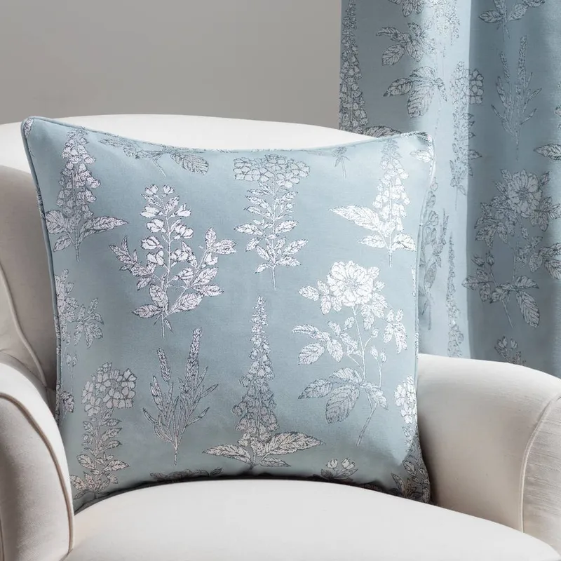 Wylder Nature Sophia Botanical Embroidered Cushion in Blue Size: 50 cm x 50 cm Blue 50 cm x 50 cm