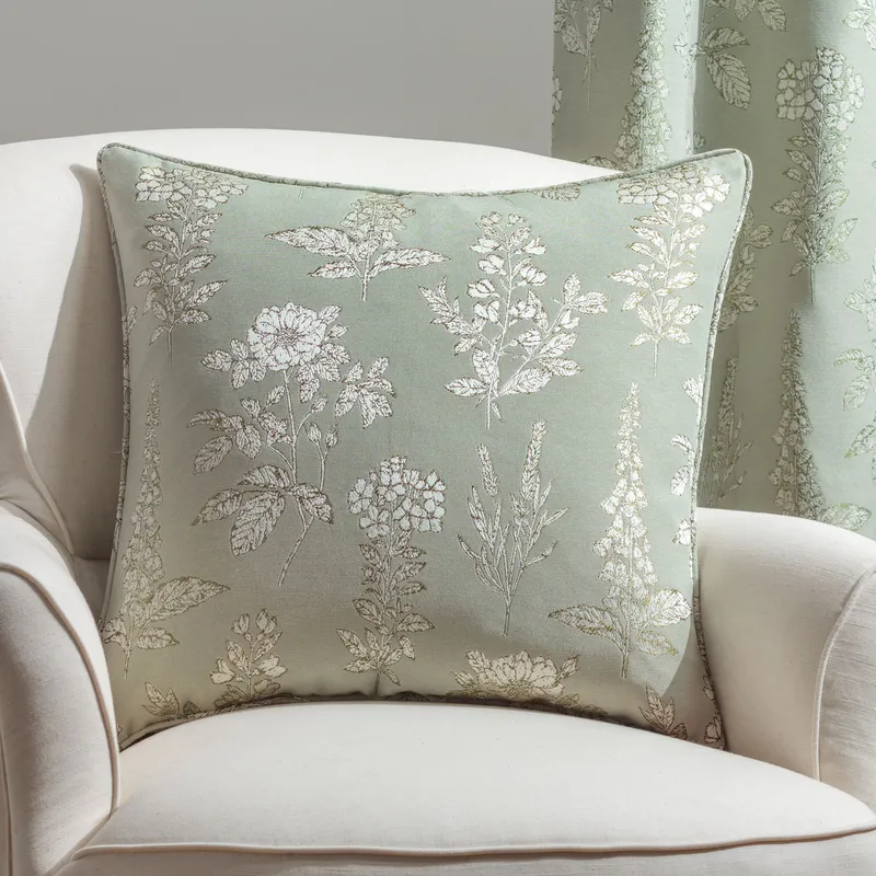 Wylder Nature Unisex Sophia Botanical Embroidered Cushion in Light Green Size: 50cm x 50cm Light Green female