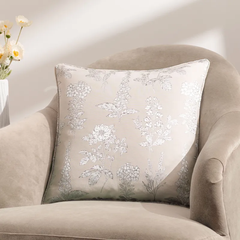 Wylder Nature Sophia Botanical Embroidered Cushion in Natural Size: 50 cm x 50 cm Natural 50 cm x 50 cm