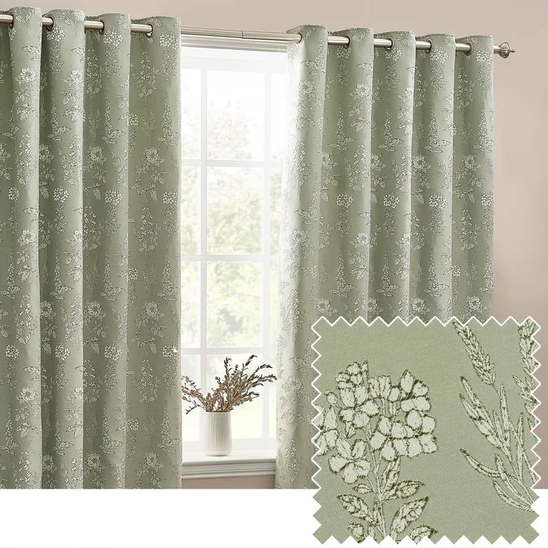 Terrys Wylder Nature Sophia Floral Jacquard Ready Made Eyelet Curtains Sage