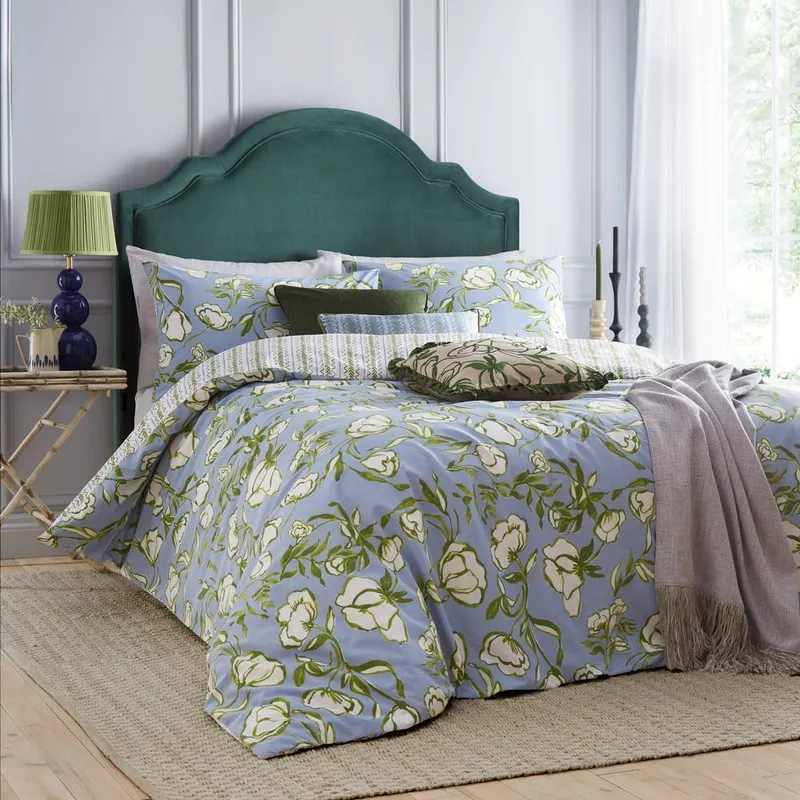 Wylder Nature Unisex Albera Floral Duvet Cover Set in Light Blue Size: Double Light Blue female