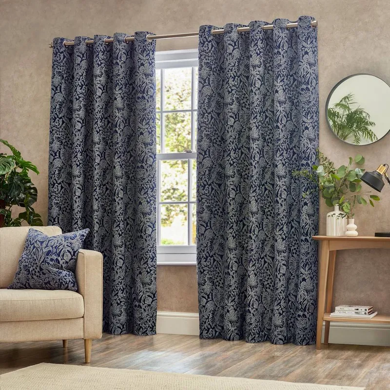 Wylder Nature Bali Botanical Jacquard Eyelet Curtains in Midnight Size: 229 cm width x 137 cm drop Midnight 229 cm width x 137 cm drop