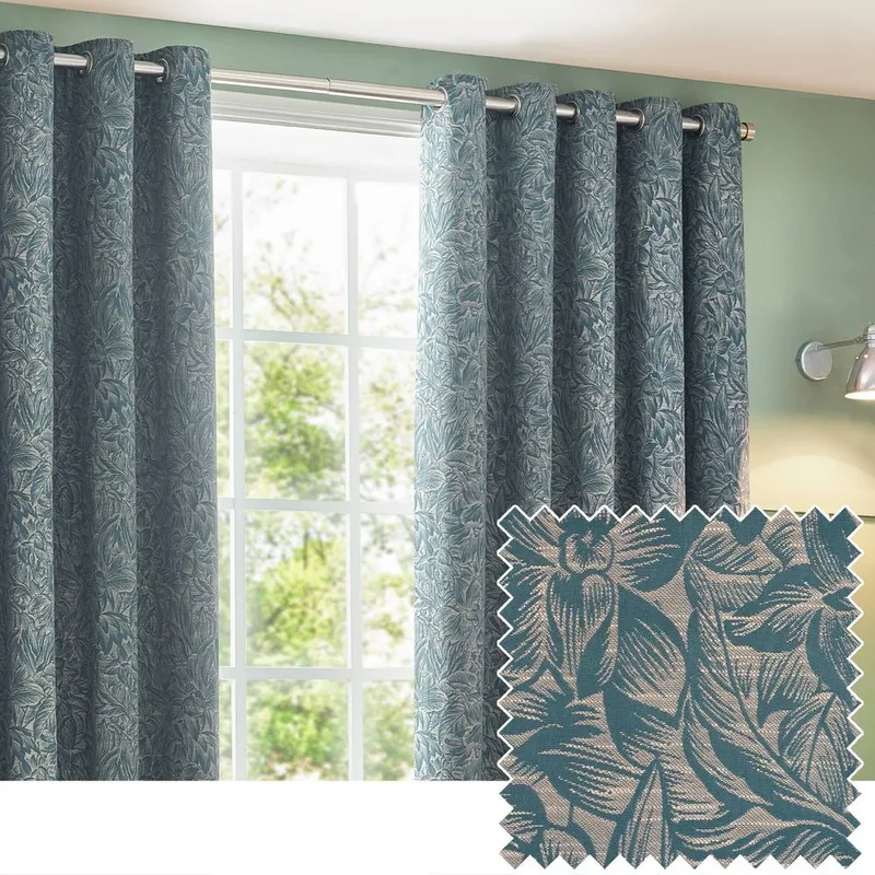 Wylder Nature Unisex Grantley Floral Jacquard Eyelet Curtain Pair in Blue Size: 229cm width x 229cm drop Blue female