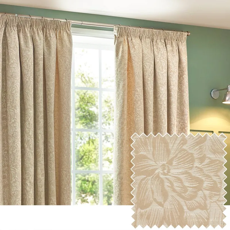 Wylder Nature Grantley Floral Jacquard Pencil Pleat Curtain Pair in Natural Size: 117 cm width x 183 cm drop Natural 117 cm width x 183 cm drop