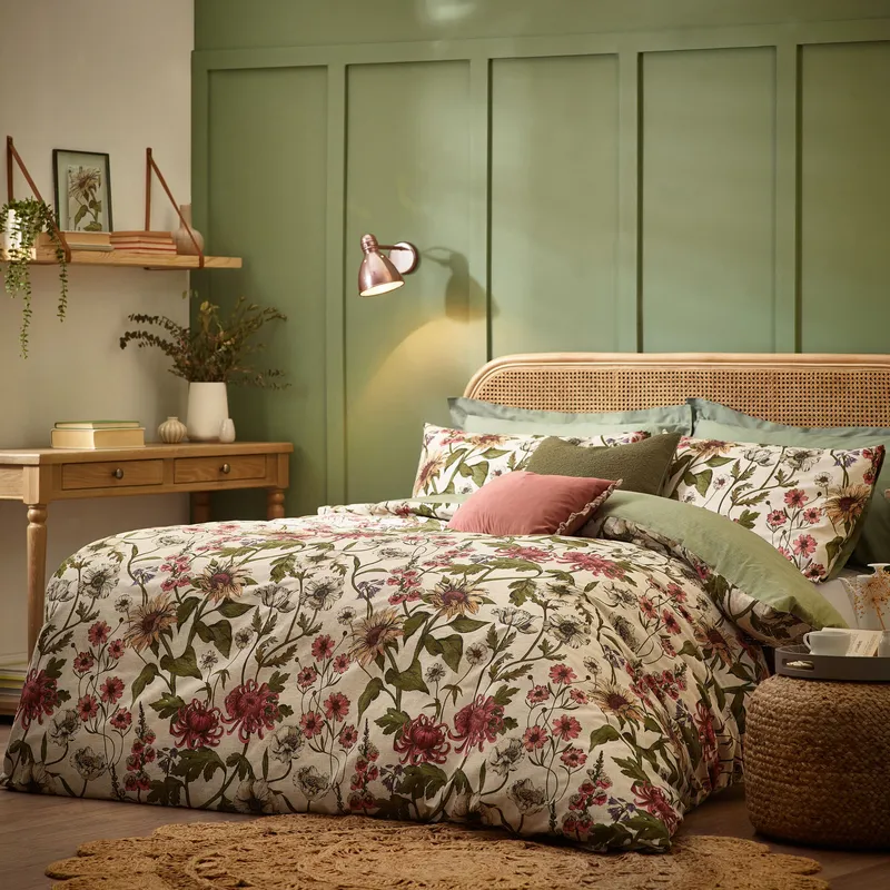 Wylder Nature Wallflower Slub Cotton Floral Duvet Cover Set in Natural Size: King - Natural - Size: King