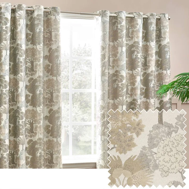 Wylder Nature Woodlands Jacquard Room Darkening Eyelet Curtains in Natural Size: 229 cm width x 137 cm drop Natural