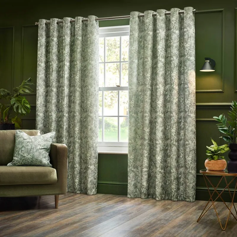 Wylder Bengal Eyelet Curtains - Green - Size 117 Cm X 137 Cm