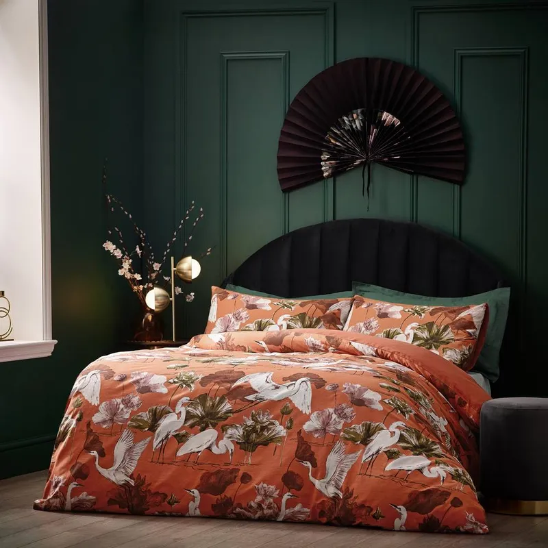 Wylder Tropics Kushiro Exotic Cotton Sateen Duvet Cover Set - Coral - Size Super King