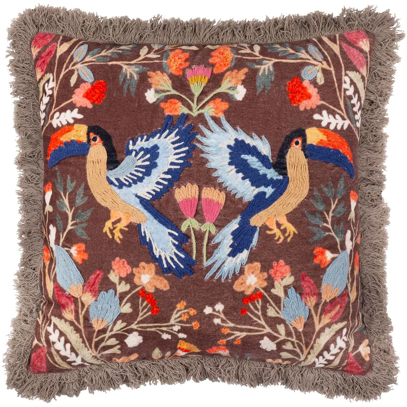 Wylder Tropics Mirrored Toucan Embroidered Cushion Size: 45 cm x 45 cm Multicolor 45 cm x 45 cm