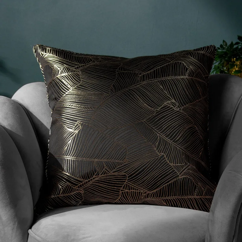 Wylder Tropics Seymour Embroidered Satin Cushion in Black Size: 50cm x 50cm - Black