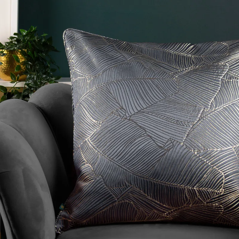 Wylder Tropics Seymour Embroidered Jacquard Satin Piped Filled Cushion - Blue - One Size