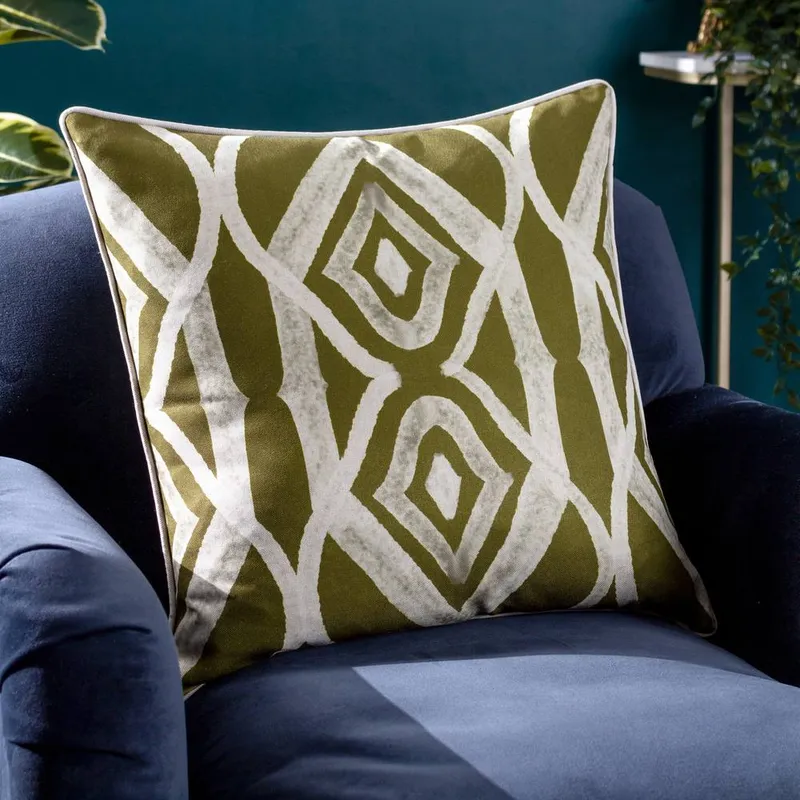 Wylder Tropics Cape Ikat Reversible Tropical Cushion in Dark Green Size: 50cm x 50cm - Dark Green