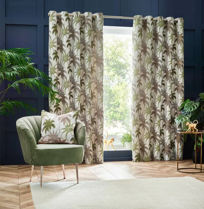 Wylder Tropics Unisex Galapagos Jacquard Eyelet Curtains in Green Size: 168cm width x 137cm drop Green female